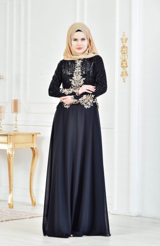 Schwarz Hijab-Abendkleider 3302-03