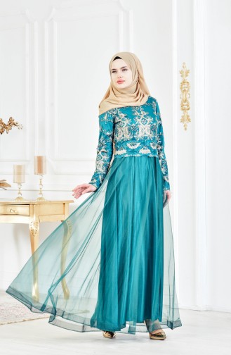 Robe de Soirée a Dentelle 3175-03 Vert Emeraude 3175-03