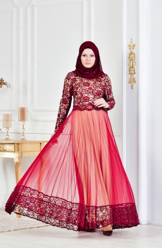 Abendkleid mit Perlen 3125-02 Weinrot 3125-02