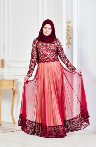 Abendkleid mit Perlen 3125-02 Weinrot 3125-02