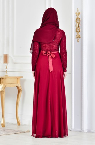 Claret Red Hijab Evening Dress 3301-03