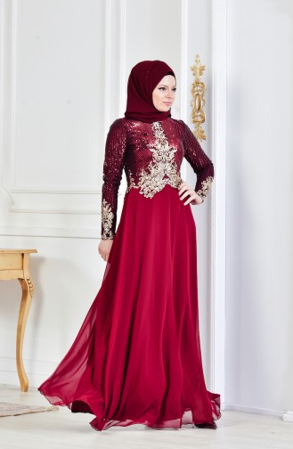 Abendkleid mit Pailetten 3302-04 Weinrot 3302-04