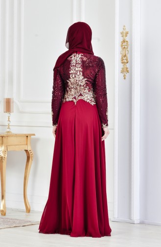 Claret Red Hijab Evening Dress 3302-04