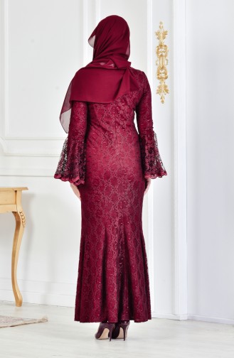 Claret Red Hijab Evening Dress 3314-03