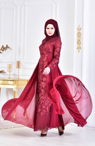 Pearls Evening Dress 8134-01 Claret Red 8134-01