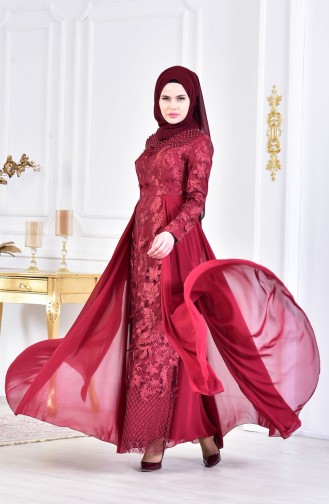 Robe de Soirée Perlées 8134-01 Bordeaux 8134-01