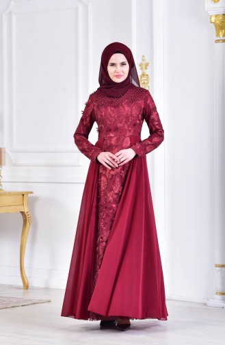 Pearls Evening Dress 8134-01 Claret Red 8134-01