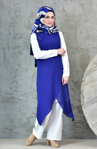 Ensemble Deux Pieces Gilet Tunique Asymétrique 1817078-806 Bleu Roi Ecru 1817078-806