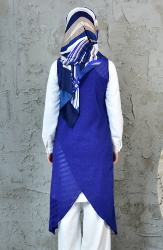 Ensemble Deux Pieces Gilet Tunique Asymétrique 1817078-806 Bleu Roi Ecru 1817078-806