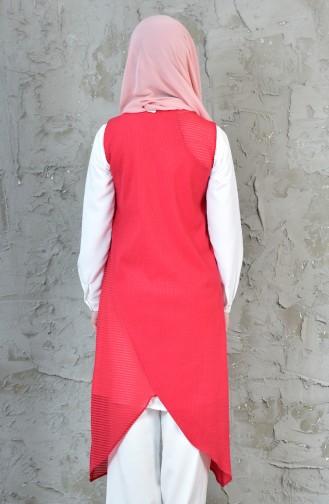 Ensemble Deux Pieces Gilet Tunique Asymétrique 1817078-300 Rouge Ecru 1817078-300