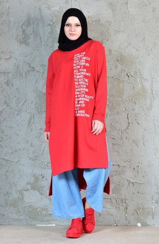 Printed Asymmetrical Tunic 9012-02 Red 9012-02