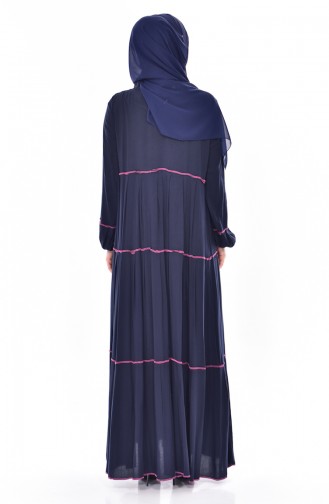 Nakış Detaylı Elbise 1083-01 Lacivert Fuşya