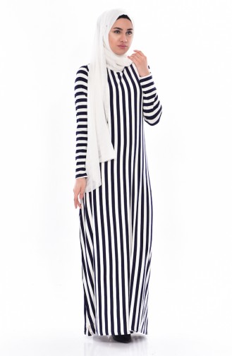Navy Blue Hijab Dress 7037-01