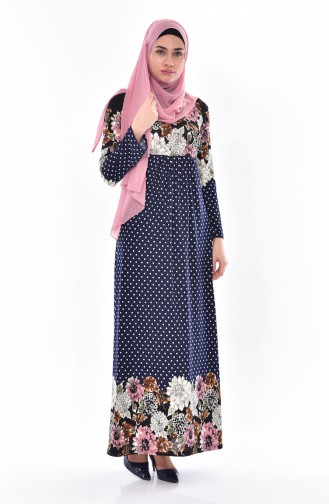 Navy Blue Hijab Dress 6027-01