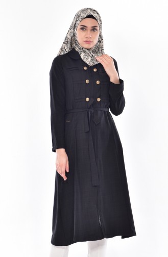 Hijab Mantel mit Gürtel 61221-06 Schwarz 61221-06