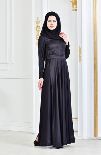 Strasstein Bedrucktes Abendkleid 9098-01 Schwarz 9098-01