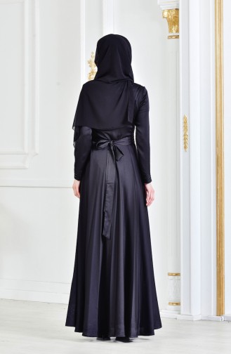 Strasstein Bedrucktes Abendkleid 9098-01 Schwarz 9098-01