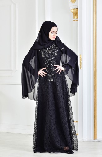 Sequined Evening Dress 3287-04 Black 3287-04
