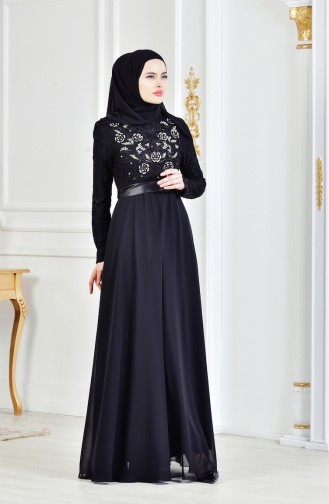 Black Hijab Evening Dress 3301-01