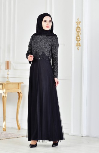 Black Hijab Evening Dress 8159-05
