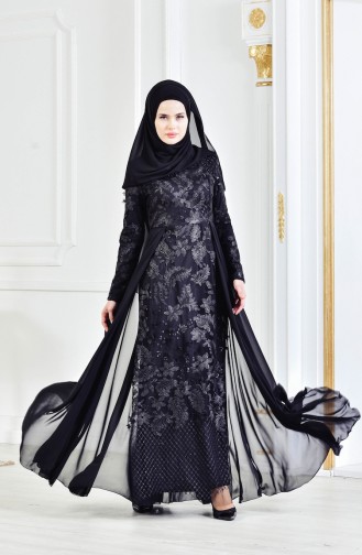 Black Hijab Evening Dress 8134-08