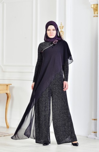 Silbrige Overall mit Chiffon Detail 1813411-800 Schwarz 1813411-800