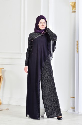 Silbrige Overall mit Chiffon Detail 1813411-800 Schwarz 1813411-800