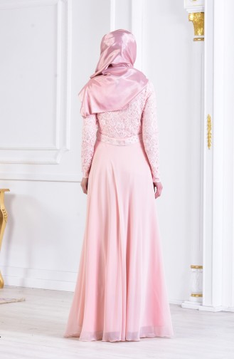 Salmon Hijab Evening Dress 3291-02