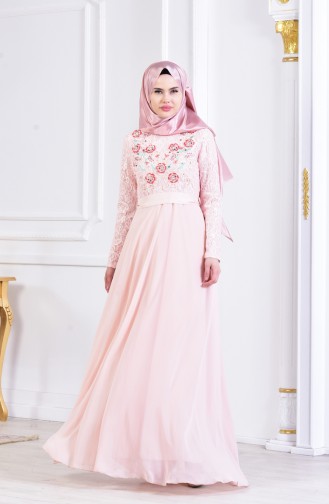 Lachsrosa Hijab-Abendkleider 3301-02