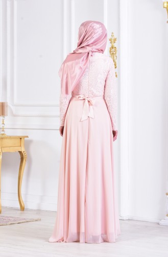 فستان سهرة بتصميم مُطرز بالدانتيل 3301-02 لون مشمشي 3301-02