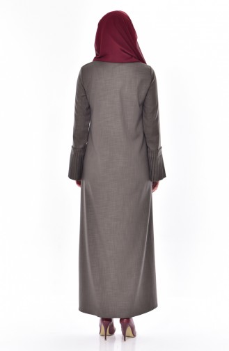 Sleeve Pleated Zippered Abaya 49502-06 Light Khaki 49502-06