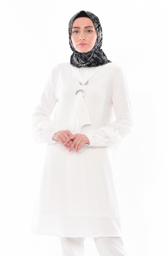 Fularlı Tunik 2087-02 Beyaz