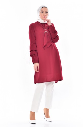 Fularlı Tunik 2087-03 Bordo