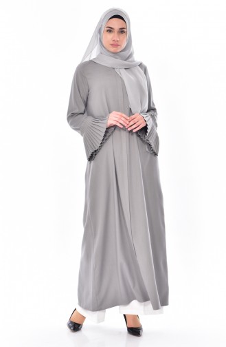 Sleeve Pleated Zippered Abaya 49502-11 Gray 49502-11