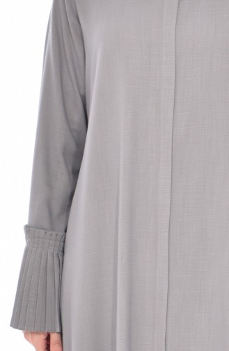Sleeve Pleated Zippered Abaya 49502-11 Gray 49502-11