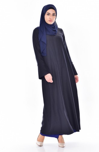 Abaya a Fermeture Manches Plissée 49502-08 Bleu Marine 49502-08