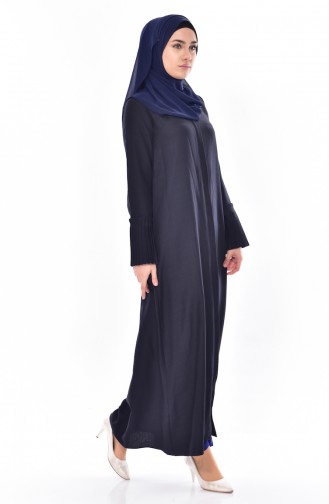 Abaya a Fermeture Manches Plissée 49502-08 Bleu Marine 49502-08