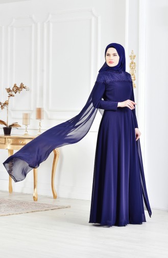 Dunkelblau Hijab-Abendkleider 3294-03