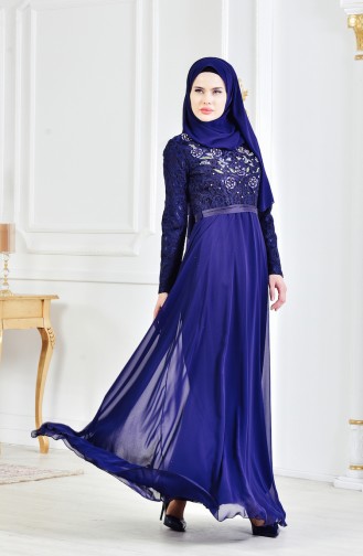 Embroidery Lace Evening Dress 3301-04 Navy 3301-04