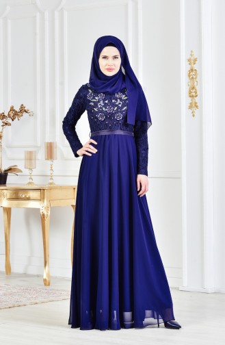 Embroidery Lace Evening Dress 3301-04 Navy 3301-04