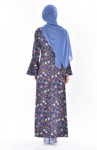 İspanyol Kol Desenli Elbise 3007-03 Lacivert