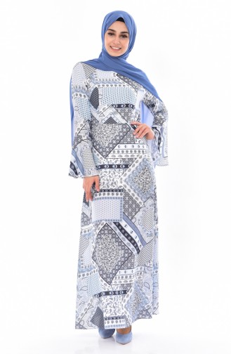 Spanish Sleeve Pattern Dress 3008-01 Blue Ecru 3008-01
