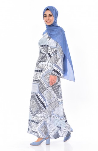 Spanish Sleeve Pattern Dress 3008-01 Blue Ecru 3008-01