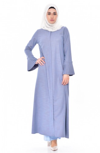 Sleeve Pleated Zippered Abaya 49502-09 Blue 49502-09