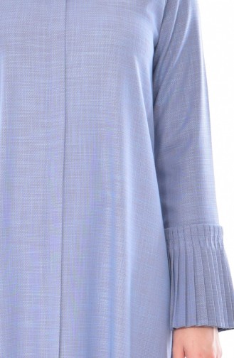 Sleeve Pleated Zippered Abaya 49502-09 Blue 49502-09