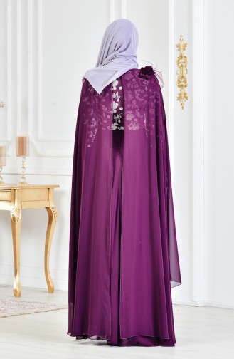 Silvery Cape Evening Dress 3285-02 Purple 3285-02