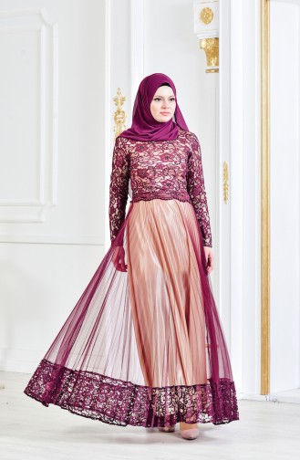 Abendkleid mit Perlen 3125-04 Zwetschge 3125-04