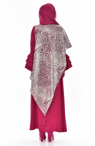 فستان بتصميم اكمام اسباني مُزين بأحجار لامعة 1813399-501 لون ارجواني داكن 1813399-501