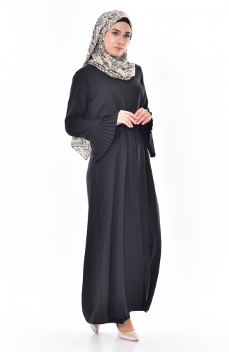 Sleeve Pleated Zippered Abaya 49502-07 Black 49502-07