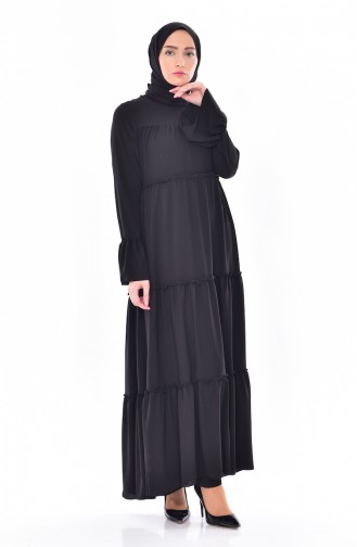 فستان بتصميم طيات 0181-01 لون أسود 0181-01